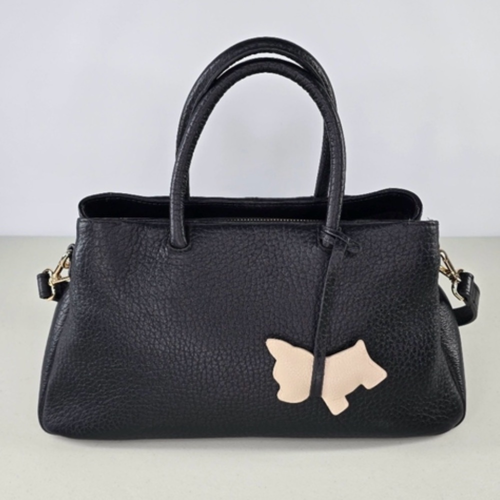 NWT Genuine Leather Black Shoulder Bag with Handles & Dog Charm